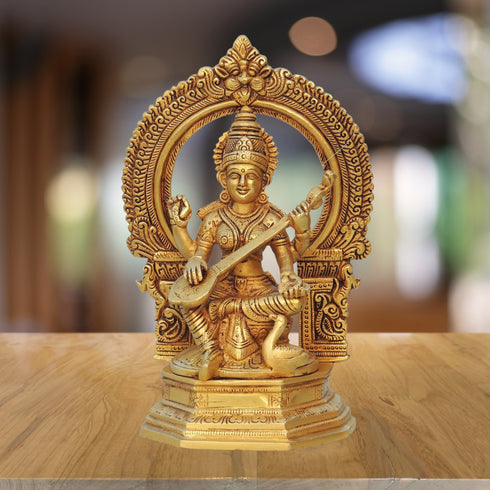 Brass Saraswati Ji Goddess Idol Statue 2.94kg